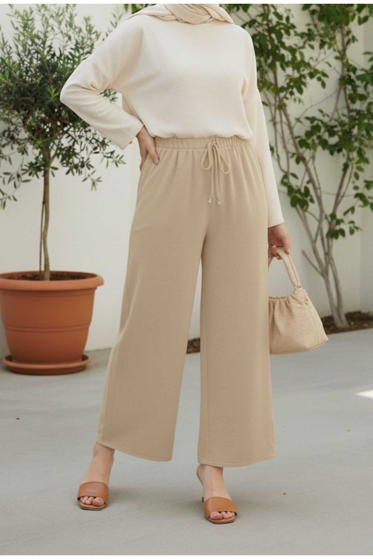 Beli Lastikli Ayrobin Pantolon - LVR005 - Krem