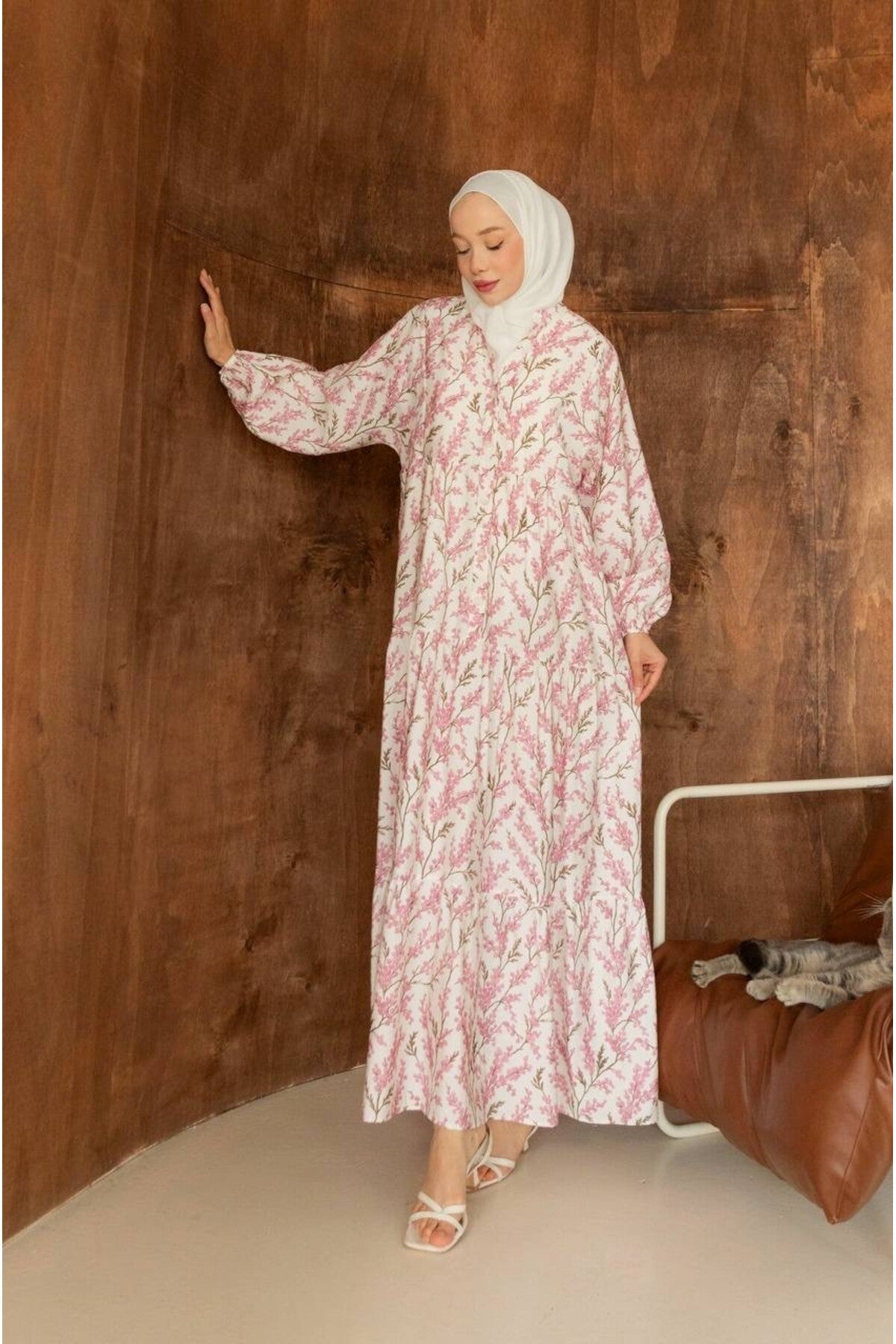 Kadın Desenli Modal Elbise - Pembe