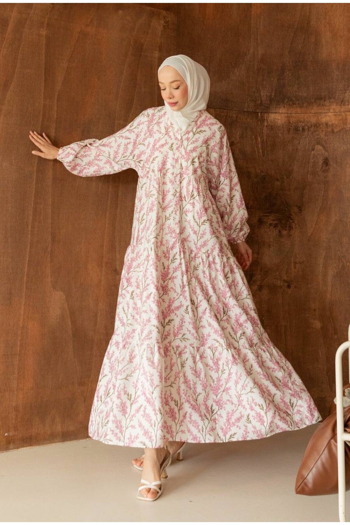Kadın Desenli Modal Elbise - Pembe