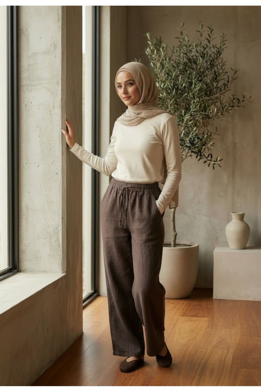 Beli Lastikli Tansel Pantolon -LVR003 - Kahverengi