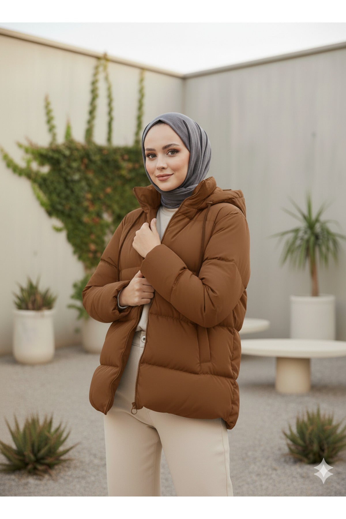 Kadın Şişme Mont - Taba