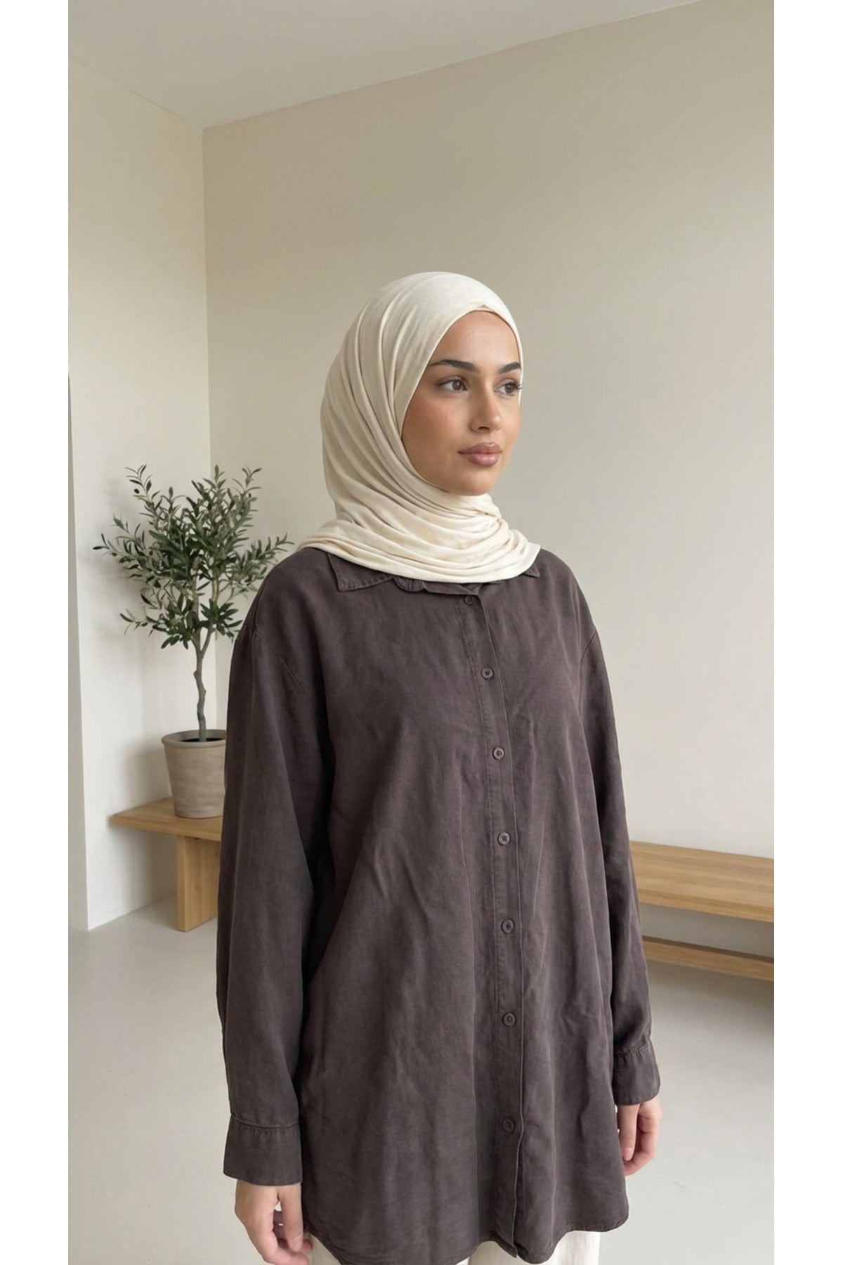 Tensel kumaş Tunik - LVR008 - Kahverengi