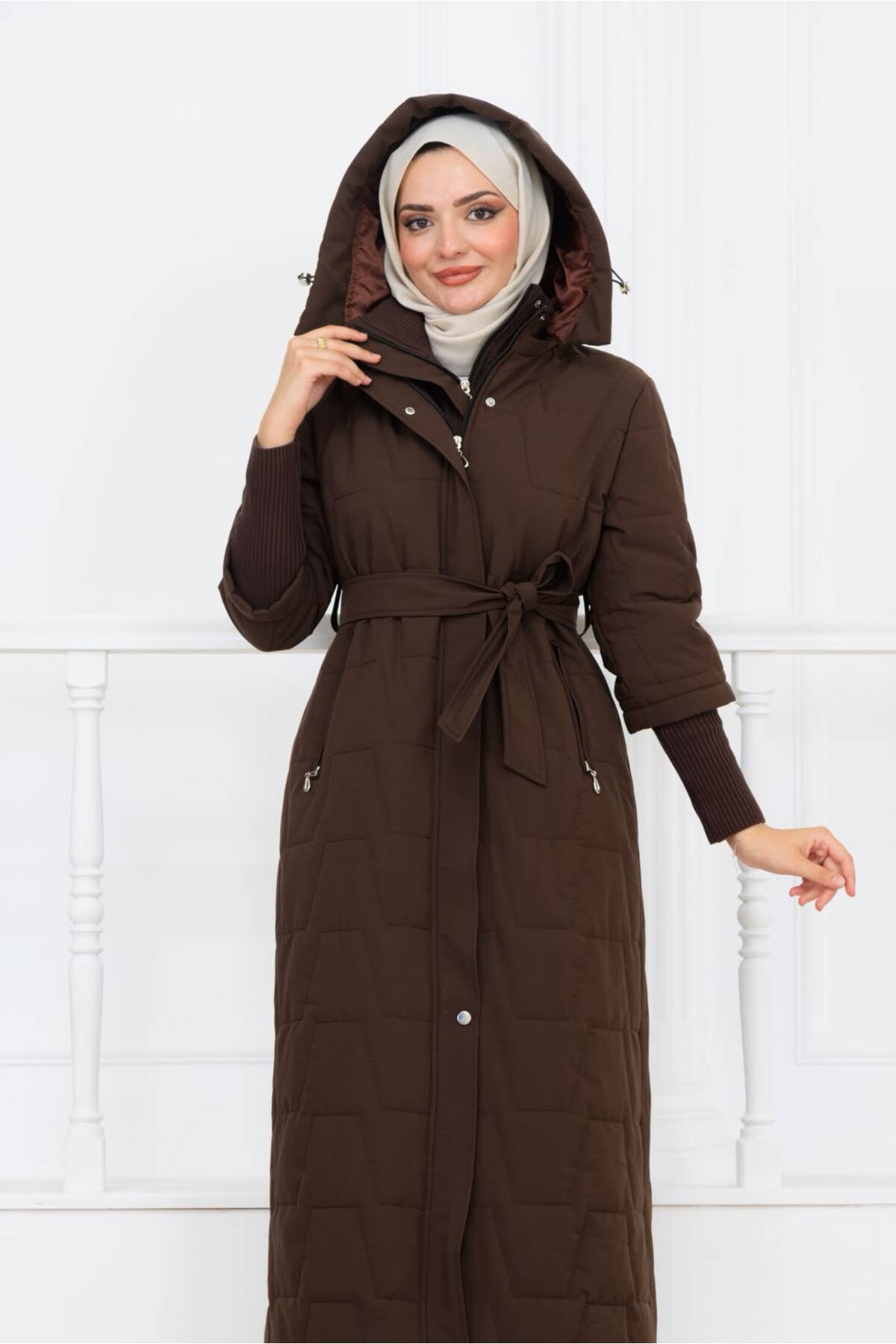 Kadın Beli Kuşaklı Montana Kumaş Mont - Kahverengi