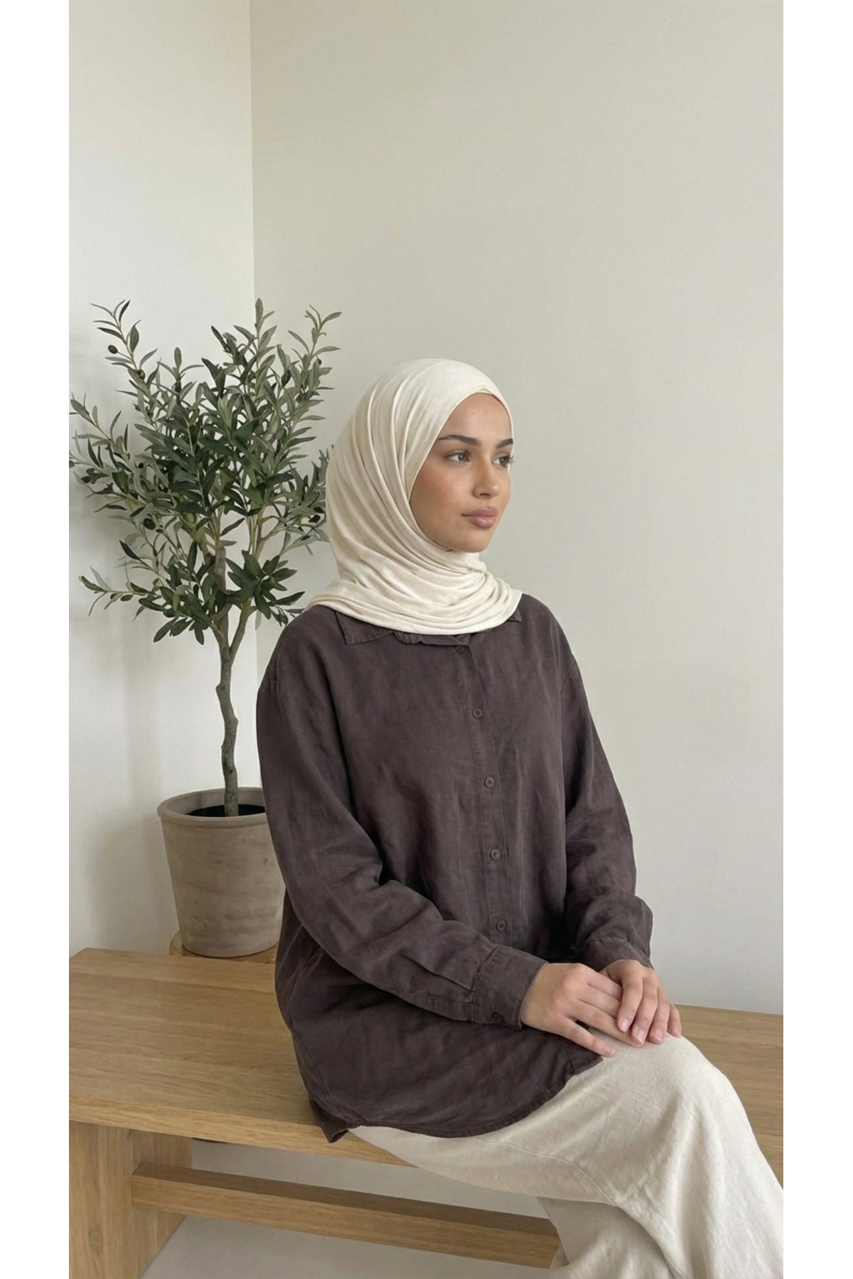 Tensel kumaş Tunik - LVR008 - Kahverengi