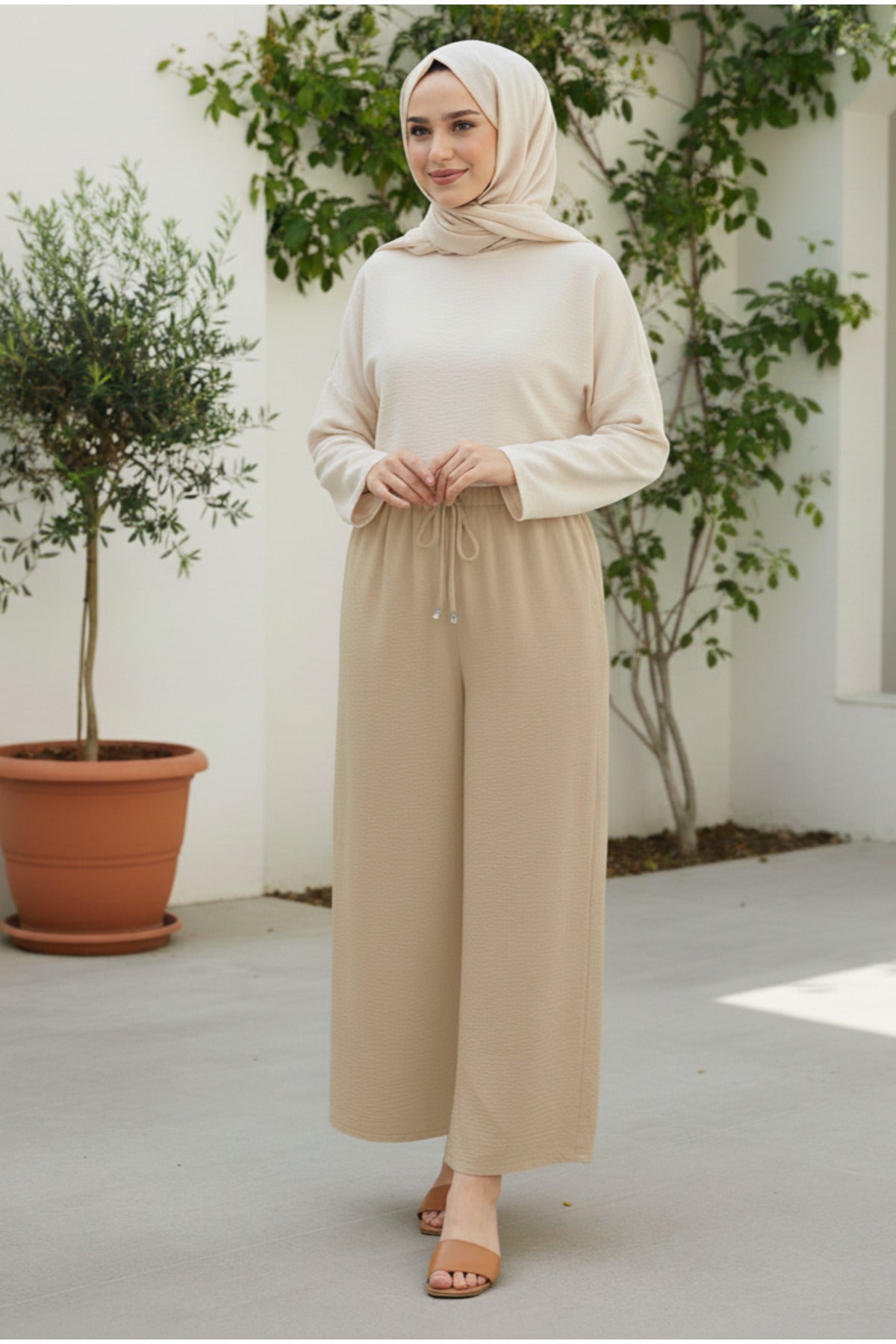 Beli Lastikli Ayrobin Pantolon - LVR005 - Krem