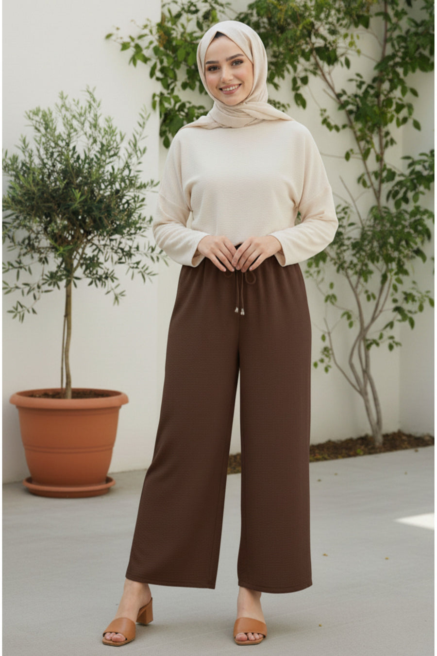 Beli Lastikli Ayrobin Pantolon - LVR005 - Kahverengi