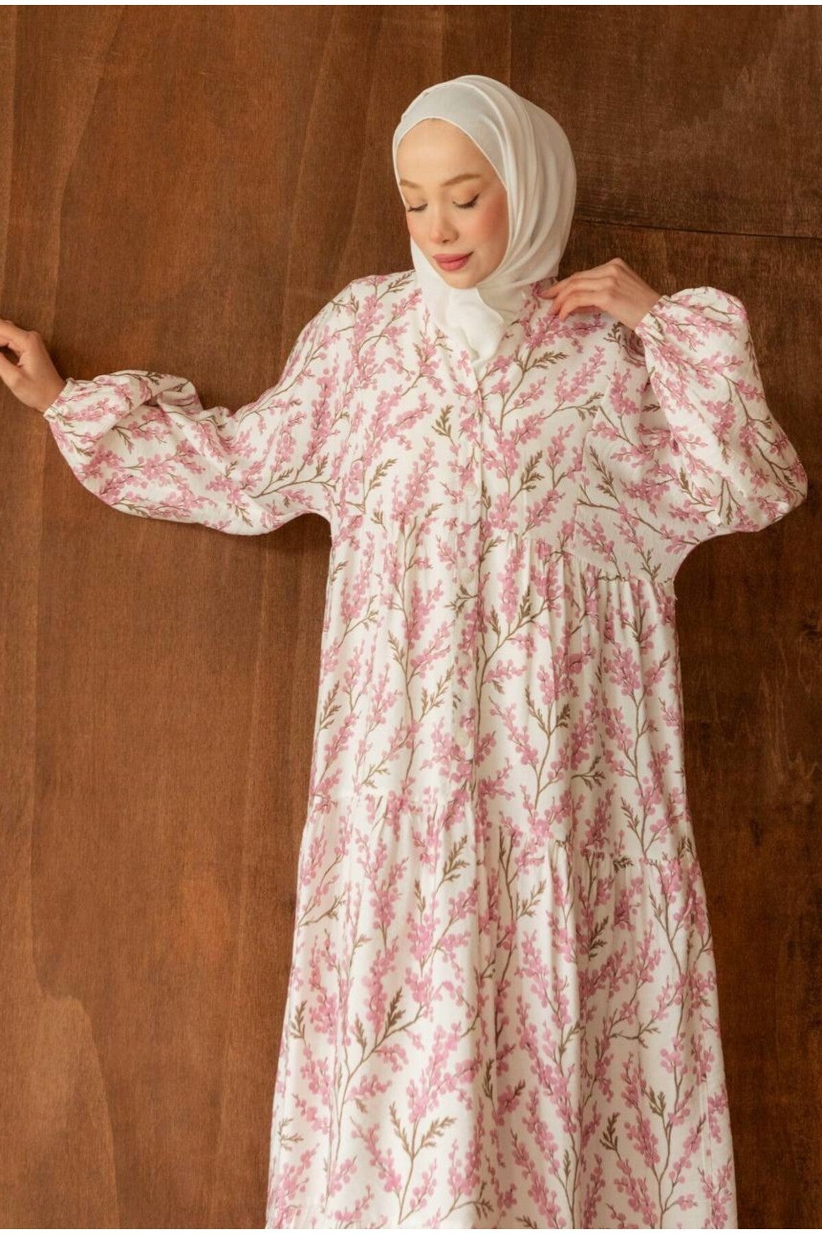 Kadın Desenli Modal Elbise - Pembe