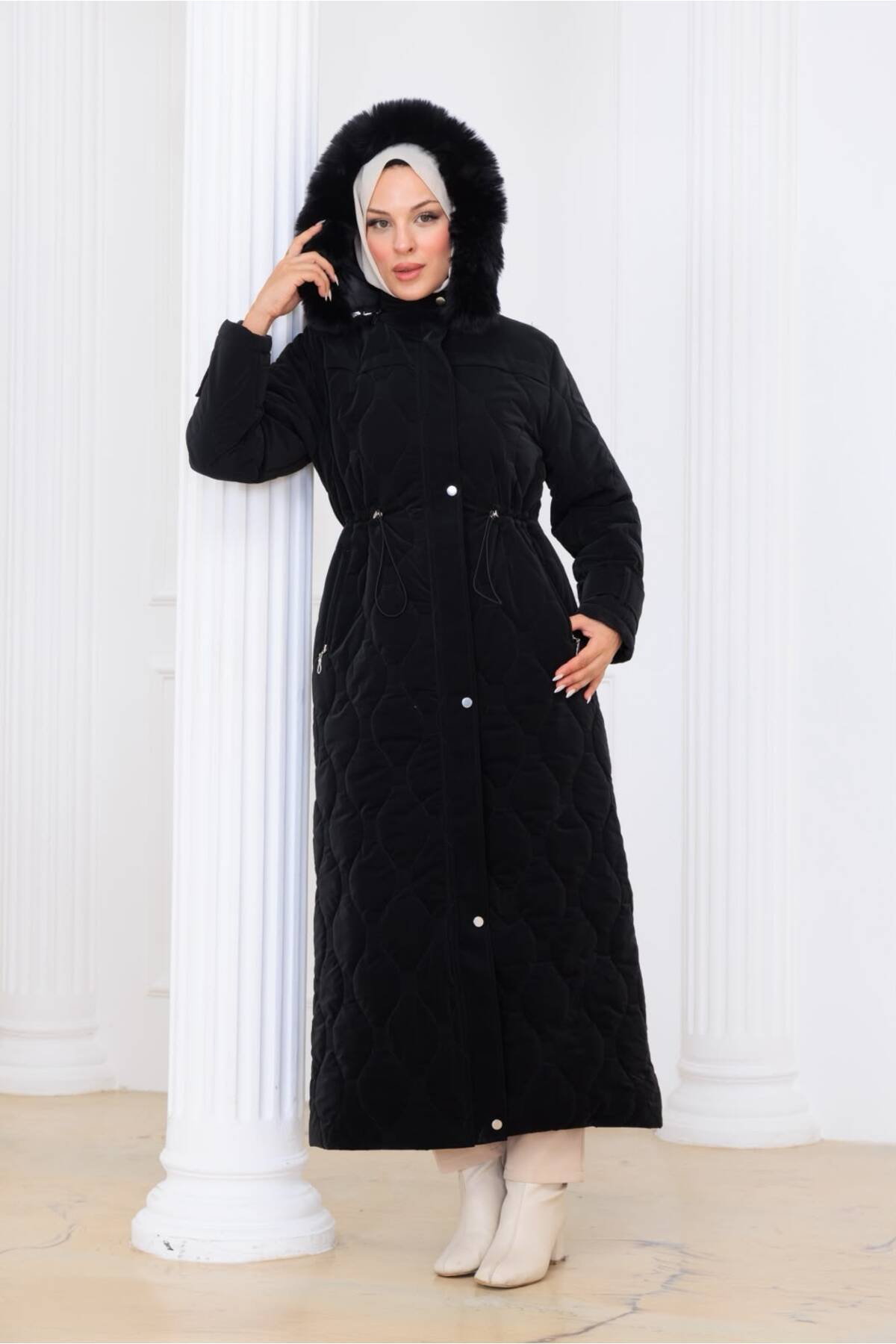 Kadın Beli Bağcıklı Nova Kumaş Mont