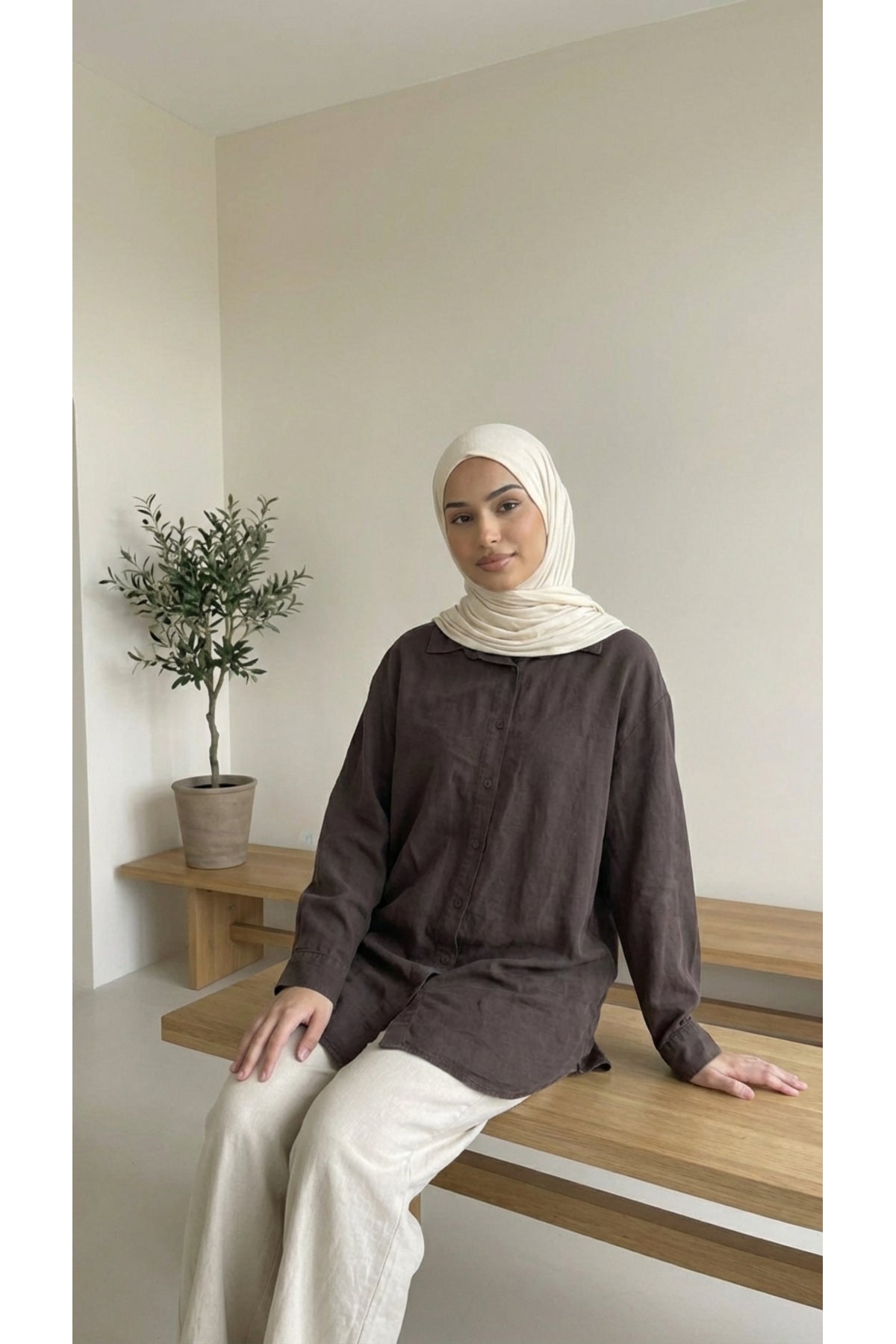 Tensel kumaş Tunik - LVR008 - Kahverengi