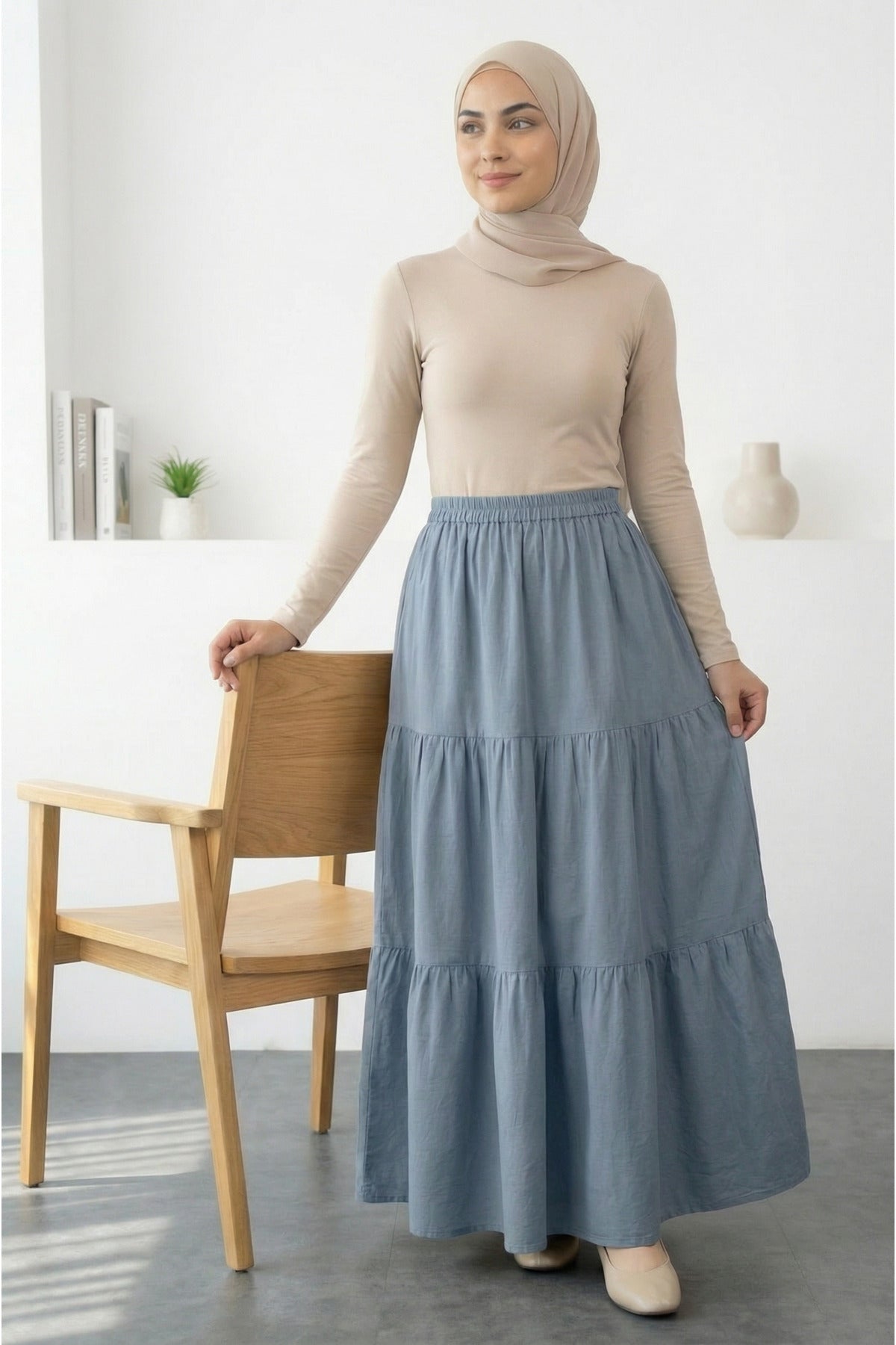 Kadın Katlı Rahat Tensel Etek - LVR014 - Mavi