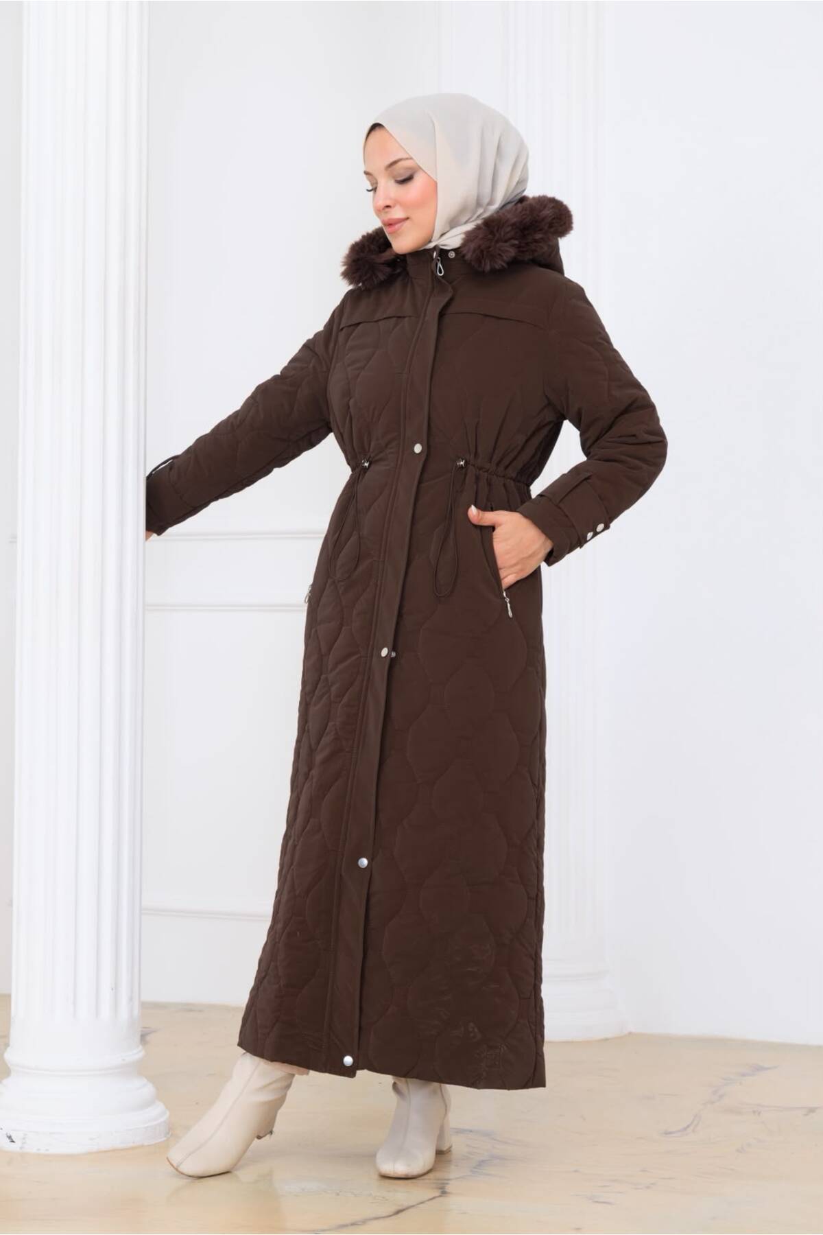 Kadın Beli Bağcıklı Nova Kumaş Mont