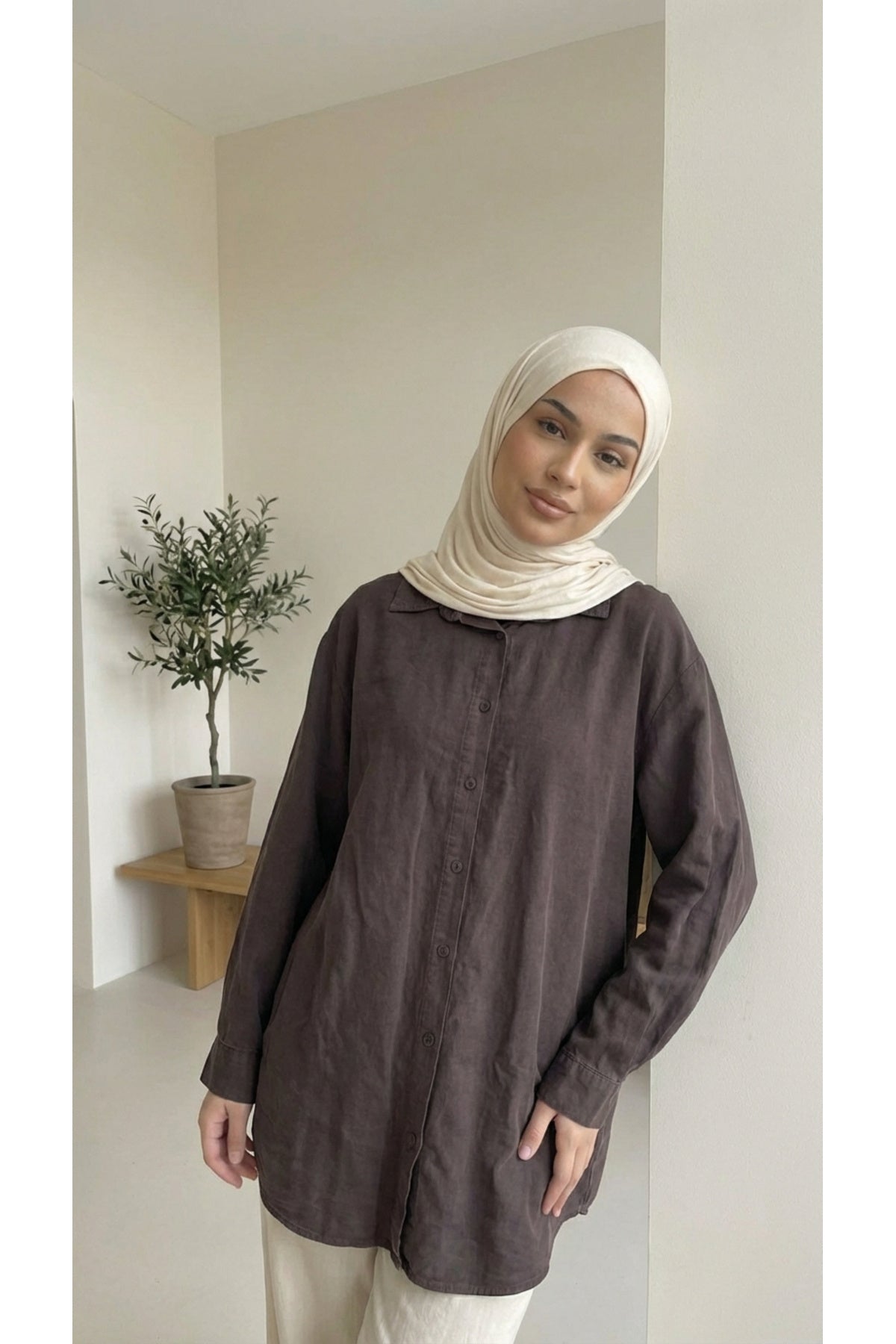 Tensel kumaş Tunik - LVR008 - Kahverengi