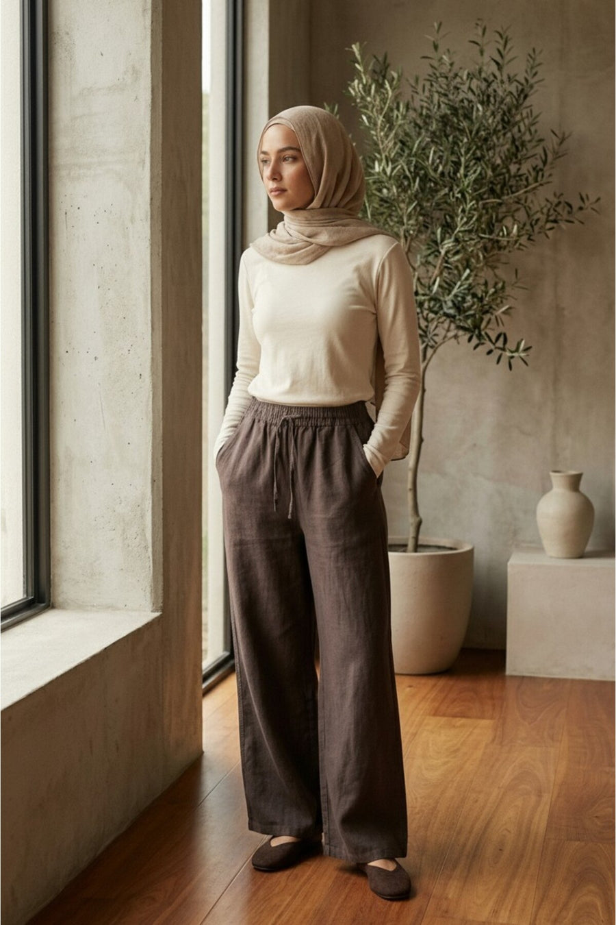 Beli Lastikli Tansel Pantolon -LVR003 - Kahverengi