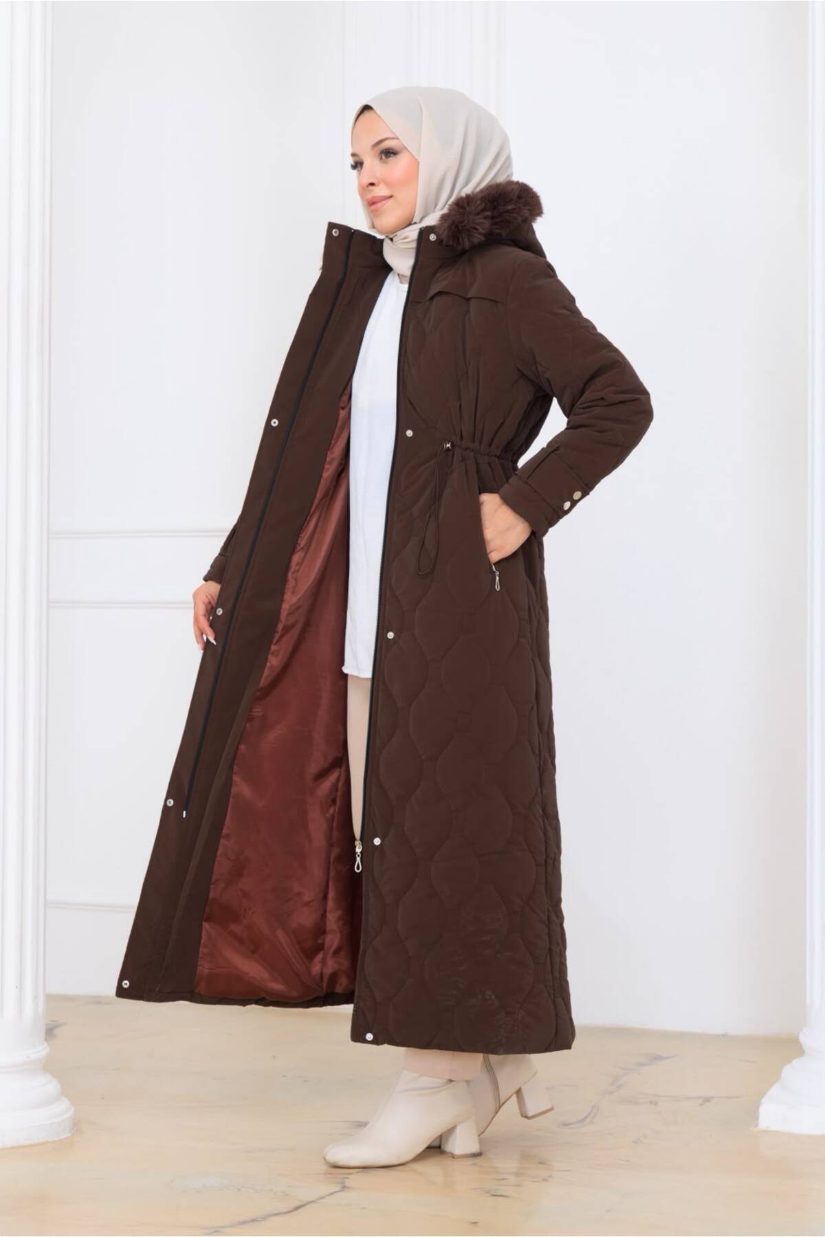 Kadın Beli Bağcıklı Nova Kumaş Mont
