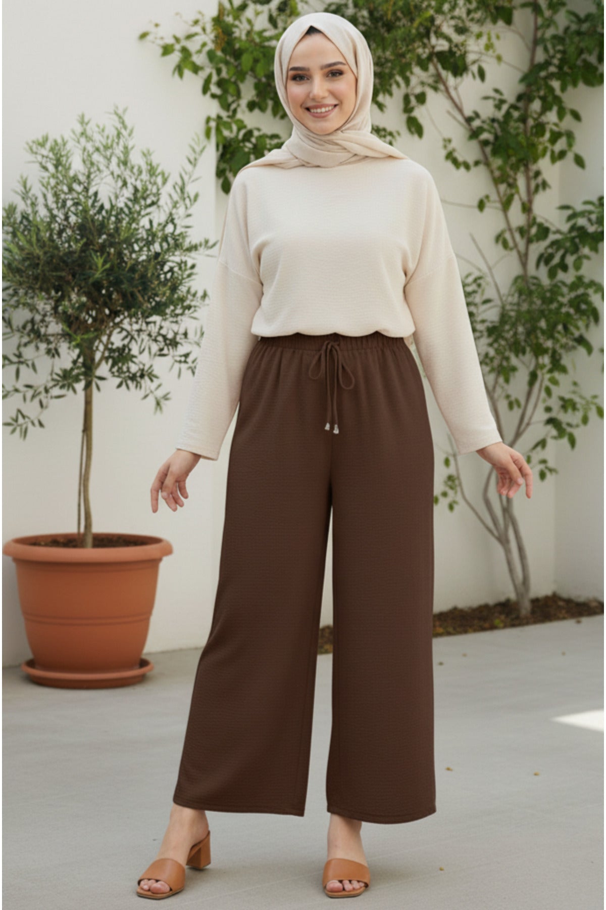 Beli Lastikli Ayrobin Pantolon - LVR005 - Kahverengi