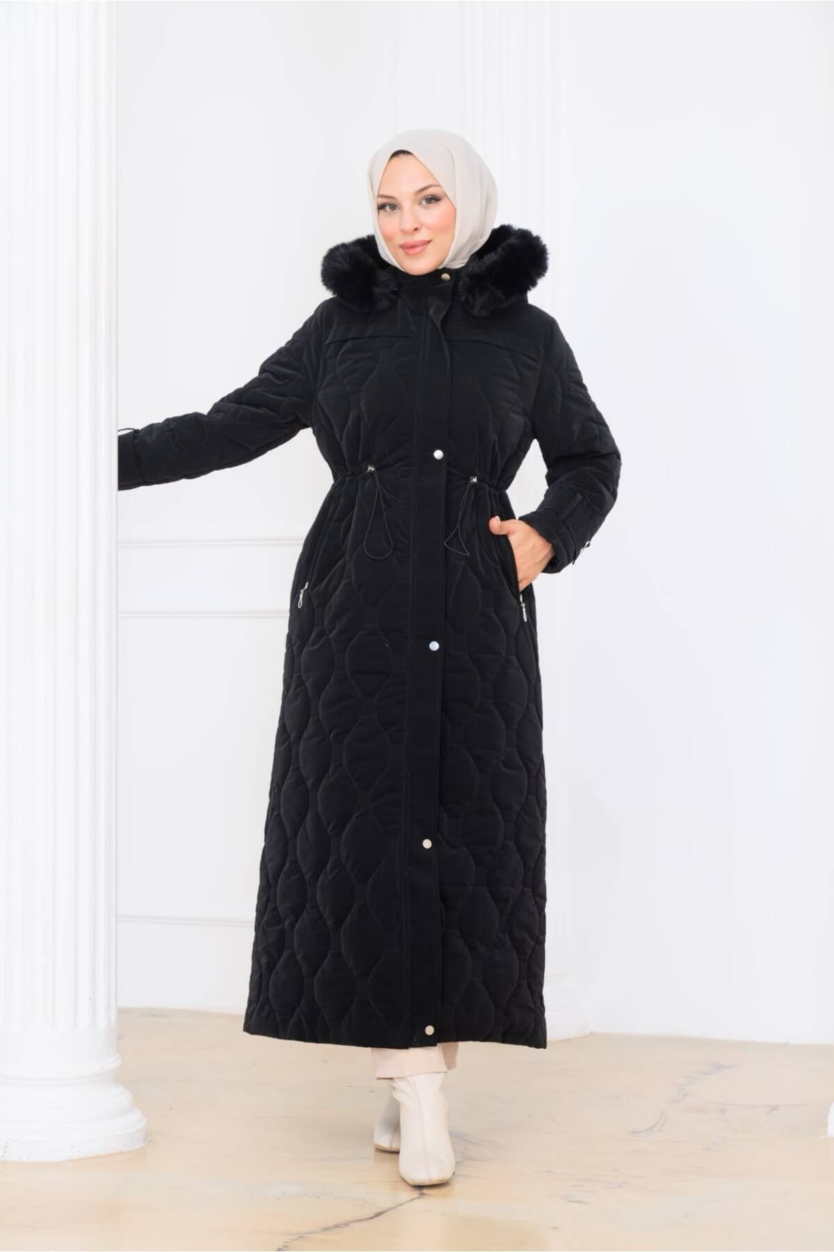 Kadın Beli Bağcıklı Nova Kumaş Mont