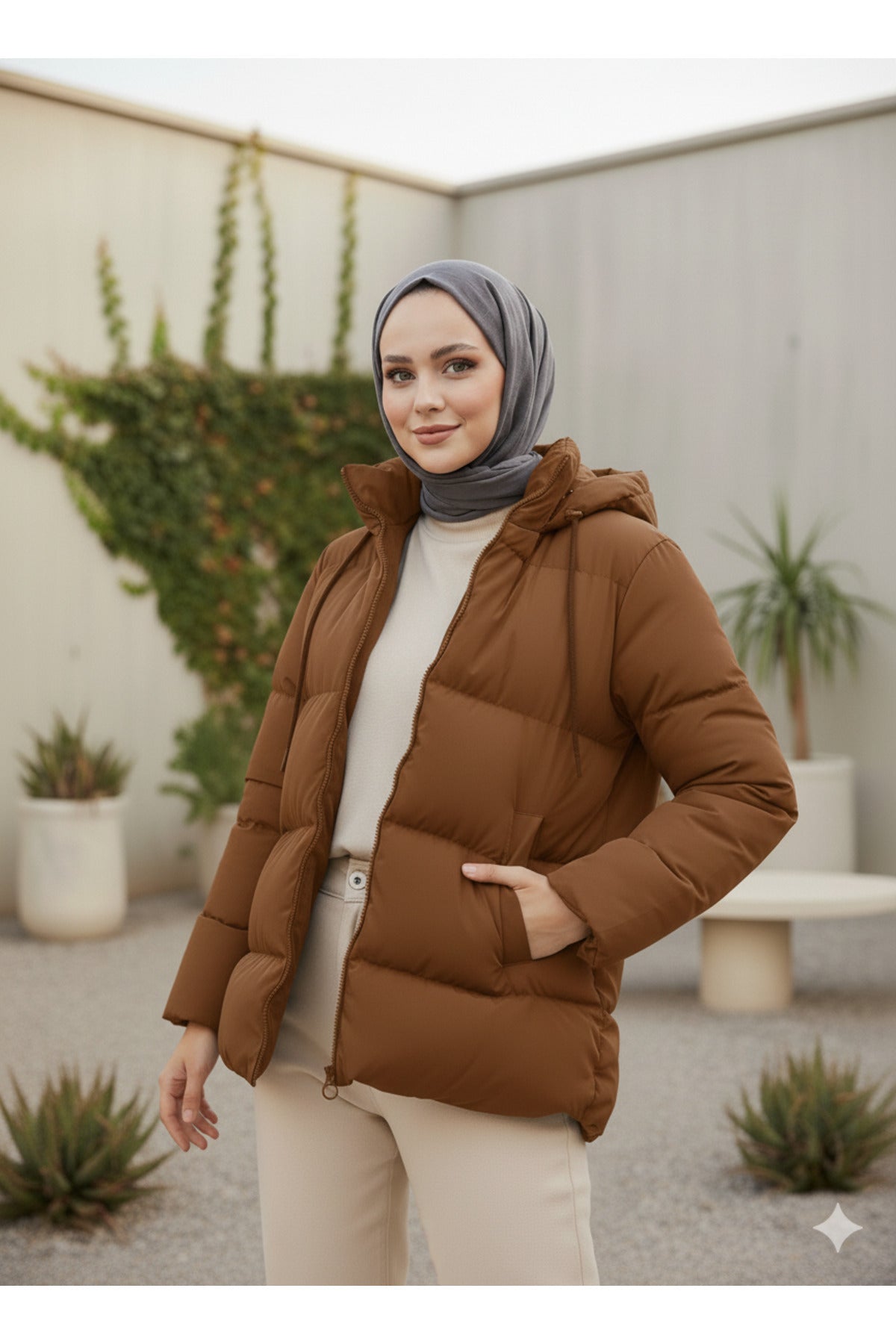 Kadın Şişme Mont - Taba