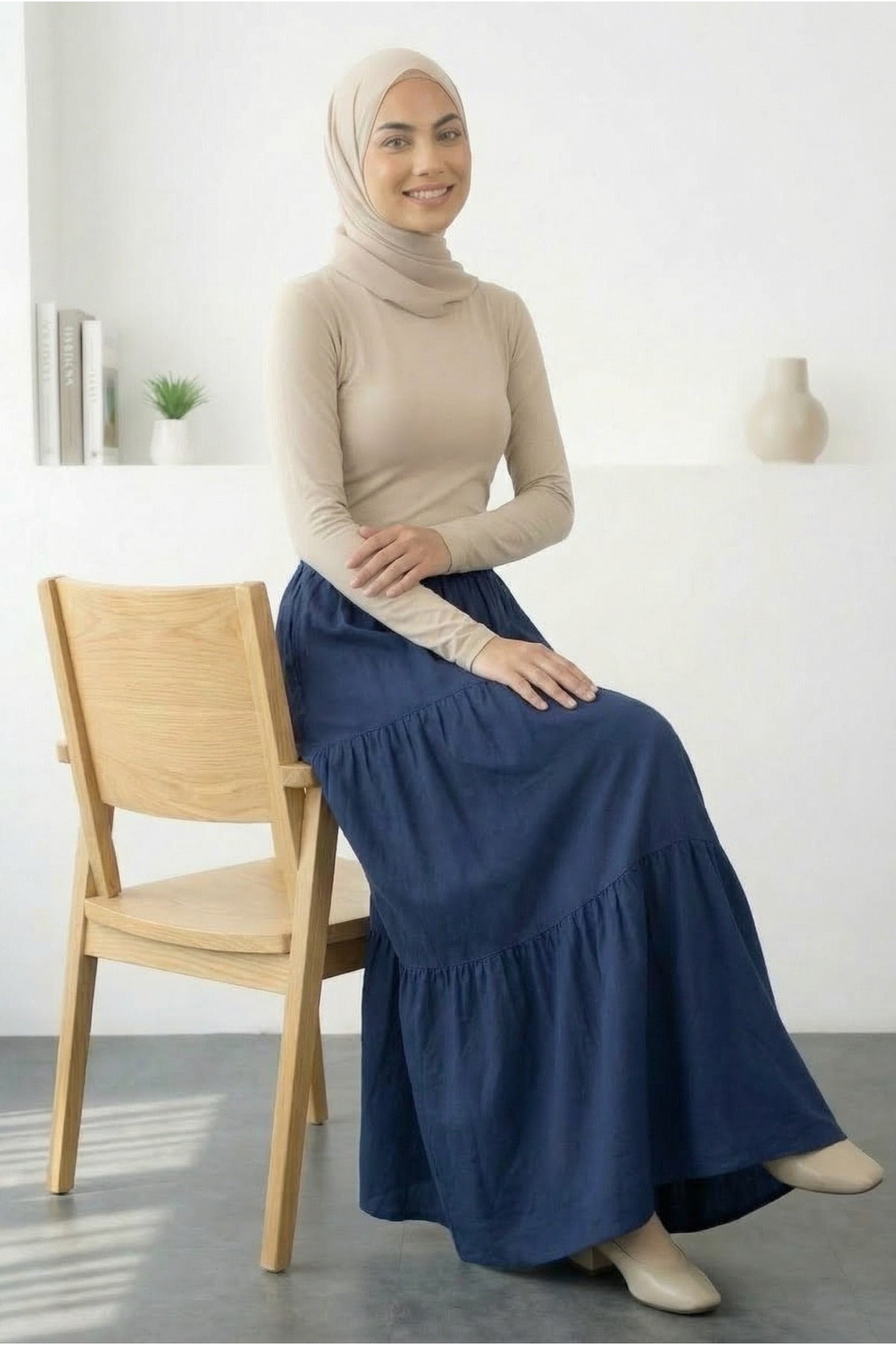 Kadın Katlı Rahat Tensel Etek - LVR014 - Lacivert