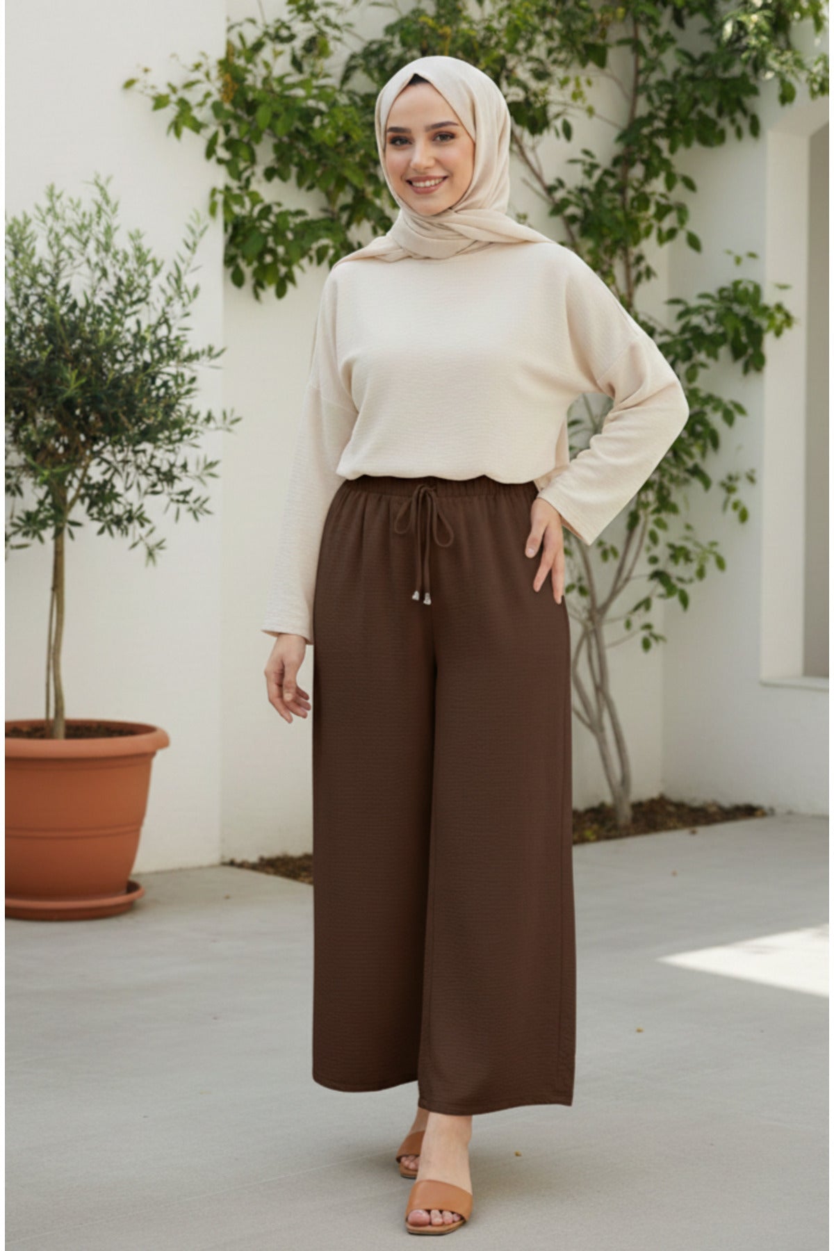Beli Lastikli Ayrobin Pantolon - LVR005 - Kahverengi